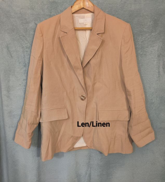 Beżowa marynarka lniana linen len klasyczna Zara