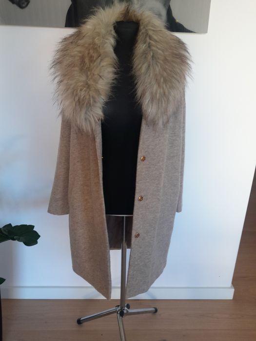 Płaszcz z wełną jasny beż