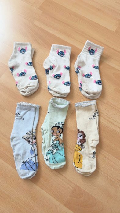 Zestaw sześciu par skarpetek Stitch, Księżniczki Disney rozmiar 27-28
