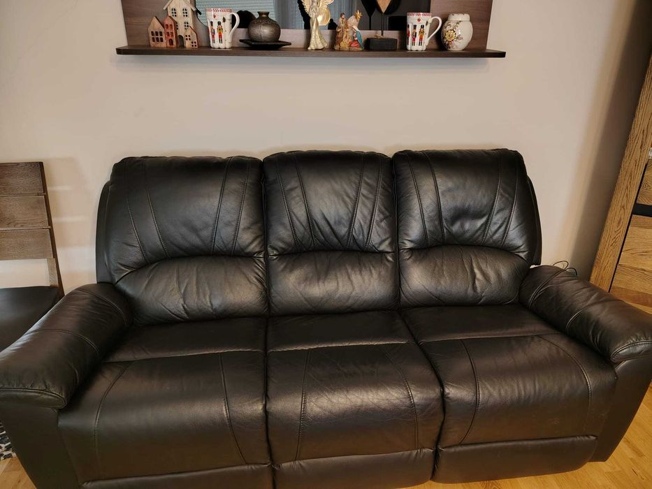 Sofa, skóra, czarna rozkładana