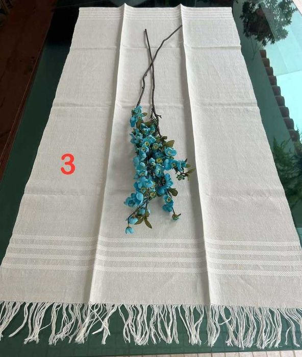 Various handmade linen bath towels from a trousseau