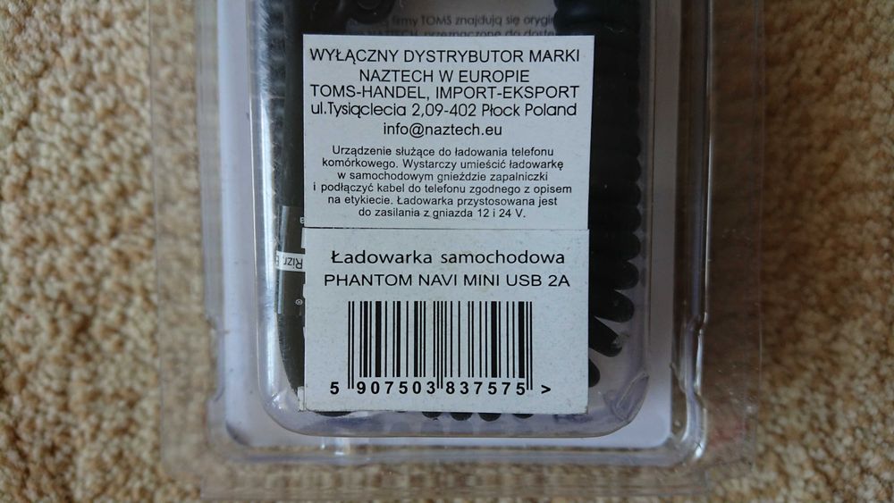 Ładowarka Naztech Phantom Navi Mini USB 2A