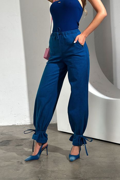 Spodnie jeansowe BG Couture Brandenburg Monroe z wiązaniem na nogawce