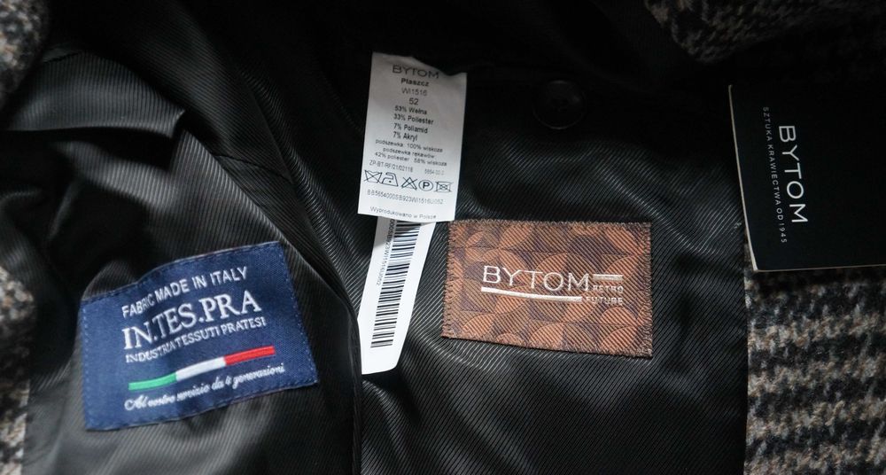 Płaszcz Dwurzędowy Nowy Bytom Roz. 52 Kolor Brąz Krata