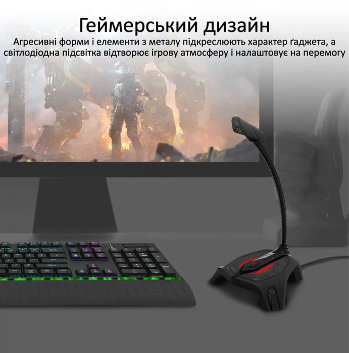 Мікрофон Vertux Streamer-2 LED, USB Black