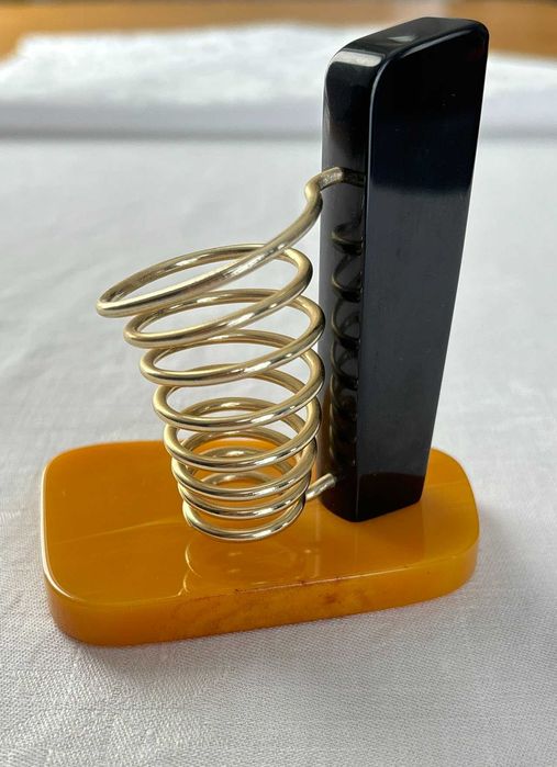 Stojak bakelit na długopis /patyczki koktajlowe spirala metal art-deco