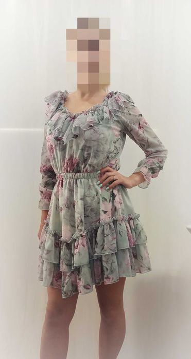 Sukienka hiszpanka błękit/róż, długi rękaw, rozm. uni XS-L, Excellece