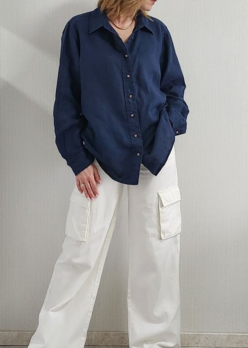 Синяя рубашка оверсайз M&S лён