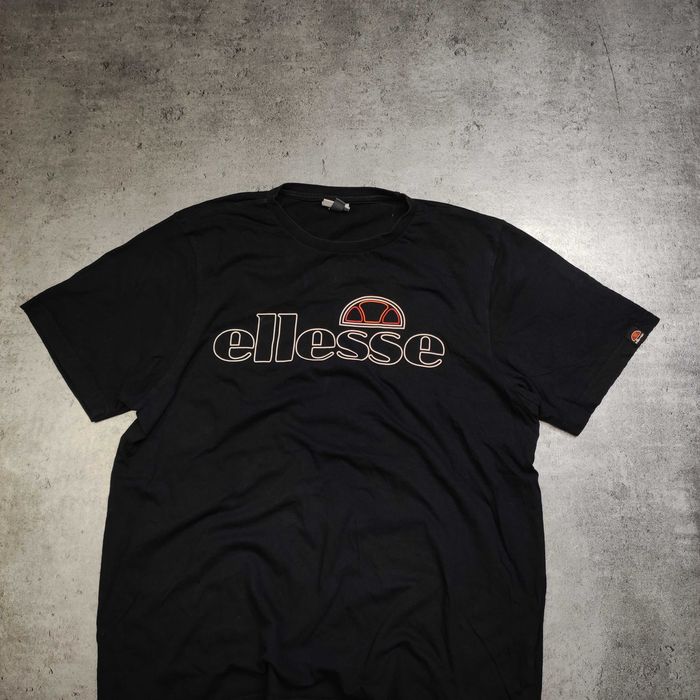 MĘSKA Bawełna Koszulka Ellesse Haftowane Logo Czarna Naszywka Sport