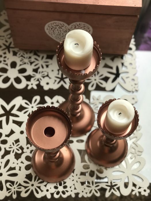 Świeczniki copper miedziane wesele dekoracje
