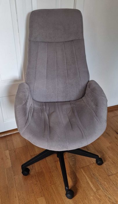 Fotel Obrotowy Tapicerowany Biurowy Szary do Komputera Gabinetowy