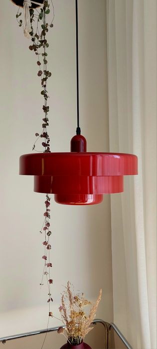 Nowa lampa wisząca duży metalowy klosz burgundowy czerwona bauhaus