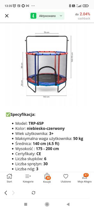 Trampolina domowa dla dzieci. TRP-65P