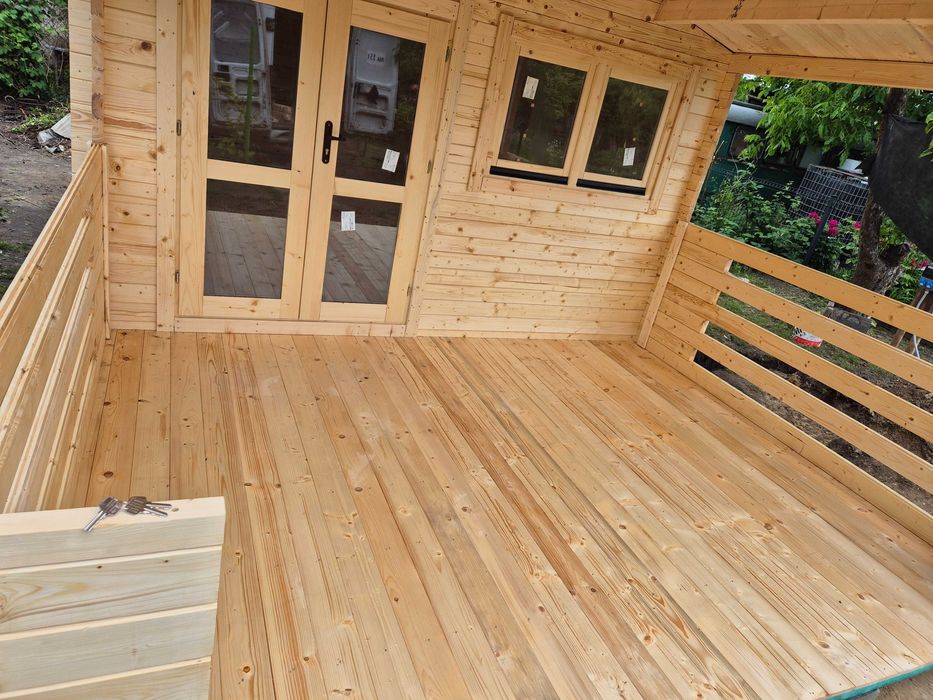 Od ręki SOLIDNY domek drewniany + TARAS* 7m x 4m*28 m2 *SCIANY aż 45mm