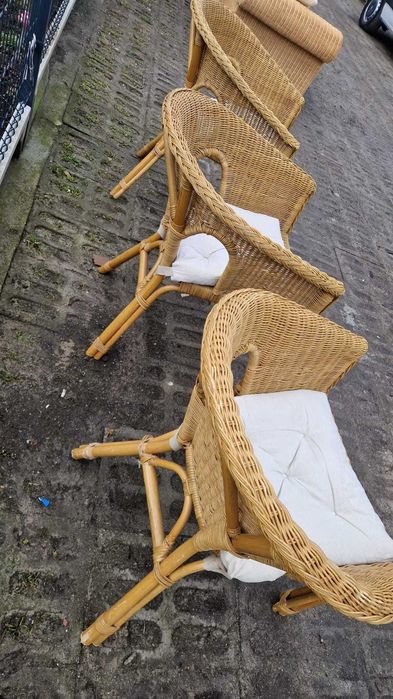 Ratannowy zestaw sofa+ fotel+ 3 krzesła poduszki naturalny rattan