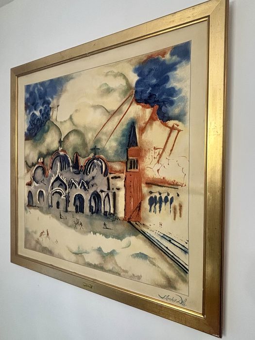 Salvador Dali Plac Św. Marka Ogromna Litografia na jedwabiu  Oryginał