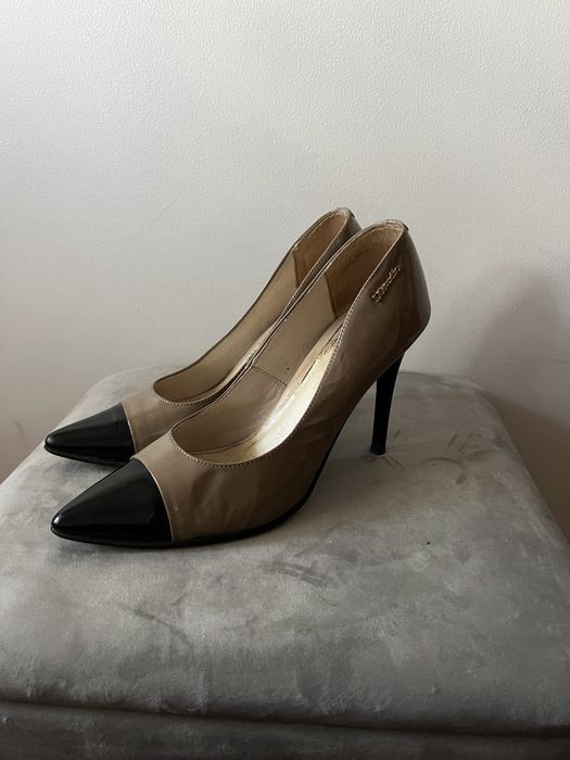 Czarno beżowe skórzane szpilki DSStudio roz. 39