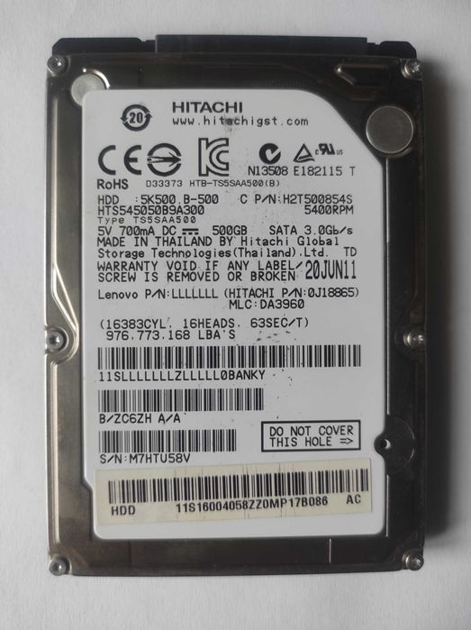 Жорсткий диск 2.5 500 Gb Hitachi HDD 5k500.B-500  HTS545050B9A300 + тести Victoria
