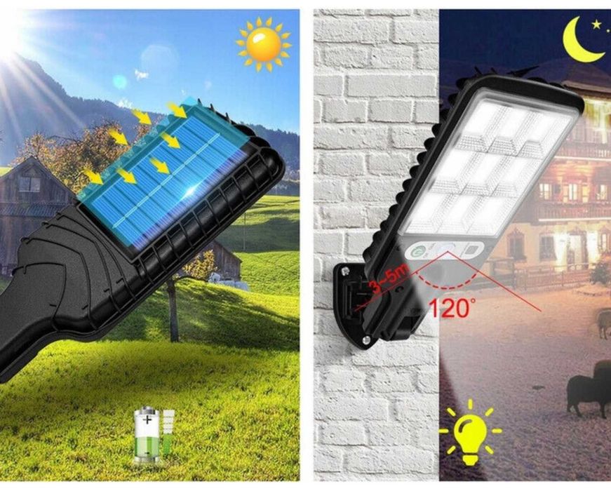 Mocna LAMPA Uliczna Solarna 150 W 5000 lm CZUJNIK RUCHU darmowy prąd