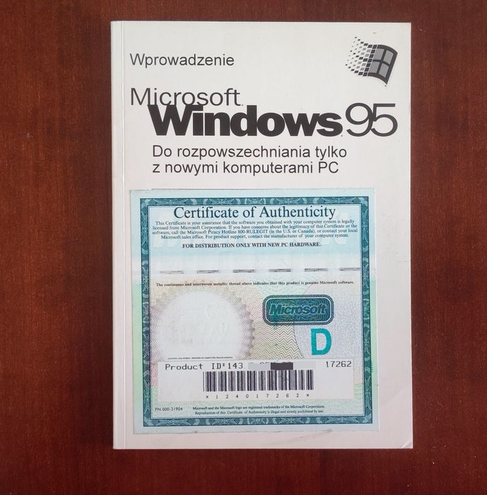 Windows 95 książka z certyfikatem legalności