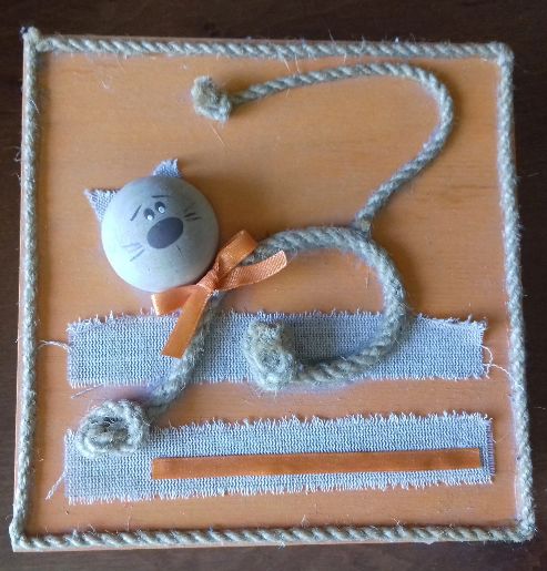 Drewniane pomarańczowe pudełko pudełeczko szkatułka handmade kot kotek