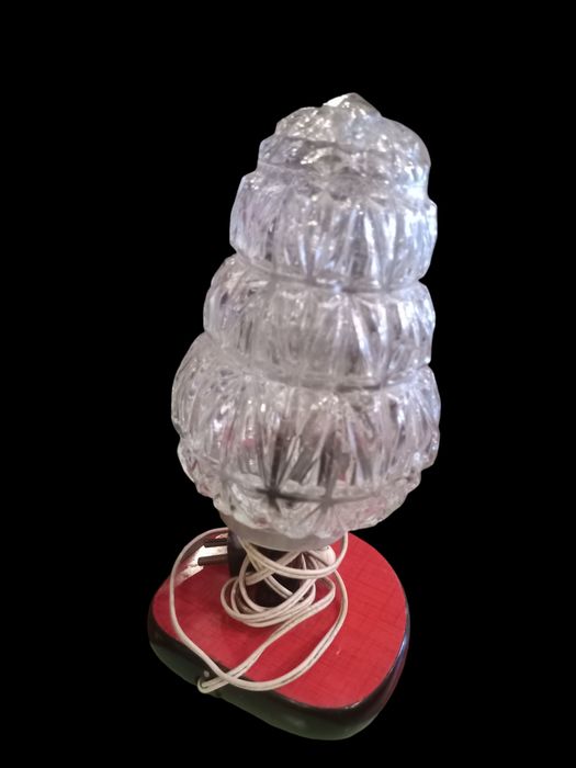 Candeeiro de mesa vintage com base em madeira