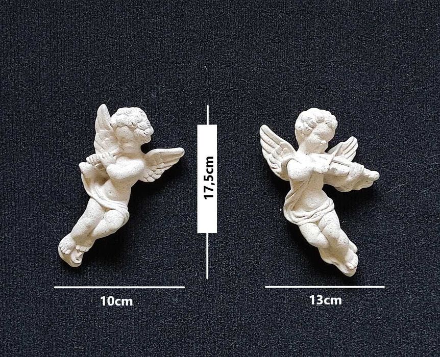 Par de anjos músicos em gesso imitação pedra