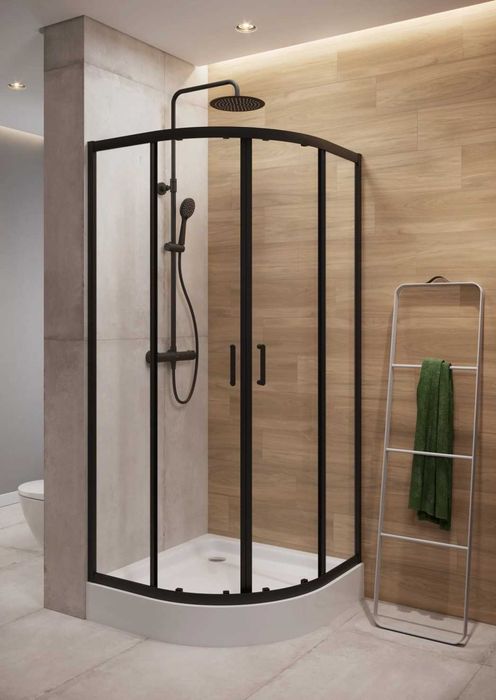 Kabina prysznicowa PÓŁOKRĄGŁA 90x90 CZARNA z BRODZIKIEM 15 cm +SYFON