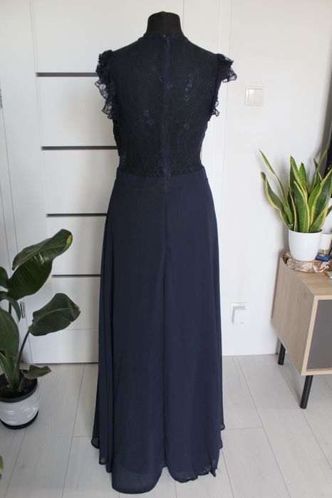 Asos 36 38 S M granatowa sukienka maxi długa koronka wesele ślub