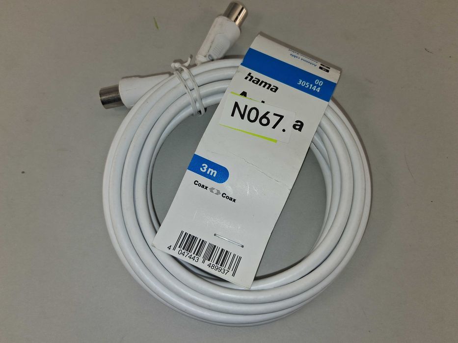 N067 Kabel Antenowy Hama Biały Wtyk Gniazdo 3M