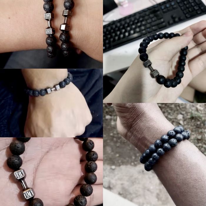 Браслет гантеля чоловічий чи жіночий вулканічна лава з каменя спорт