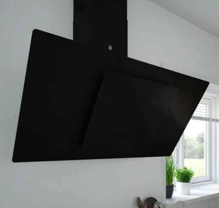 NOWY okap kuchenny kominowy szklany 90 cm LED szkło hartowane czarny