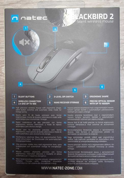 Natec Blackbird 2 – bezprzewodowa mysz 2.4GHz, cicha 1600 DPI nowa