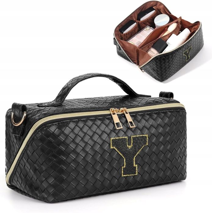 Kosmetyczka organizer do makijażu czarny z paskiem DECINIEE