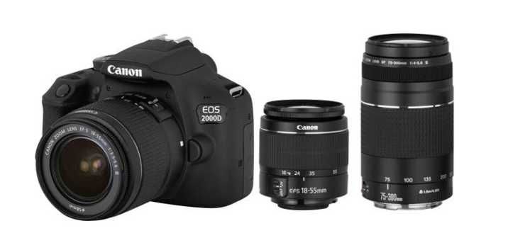 Kit Canon EOS 2000D + Objetivas 18-55mm e 75-300mm + Bolsa + 2 Bateria