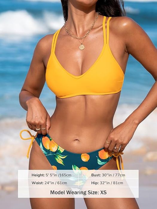 Bikini damskie push-up - wysoki stan, szybkoschnące - żółte L