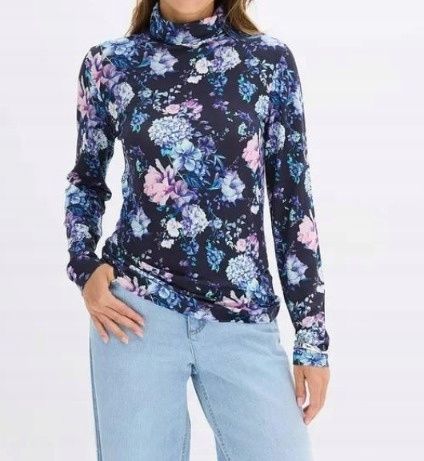 B.P.C golf granatowy w kwiaty z wiskozy 52/54.