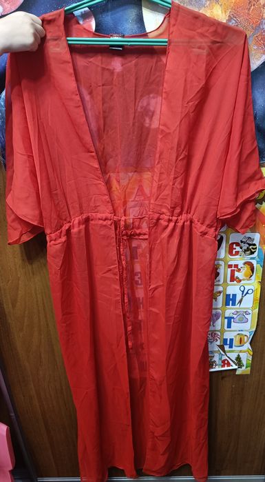 Пляжна туніка парео шифон оверсайз червона М L XL