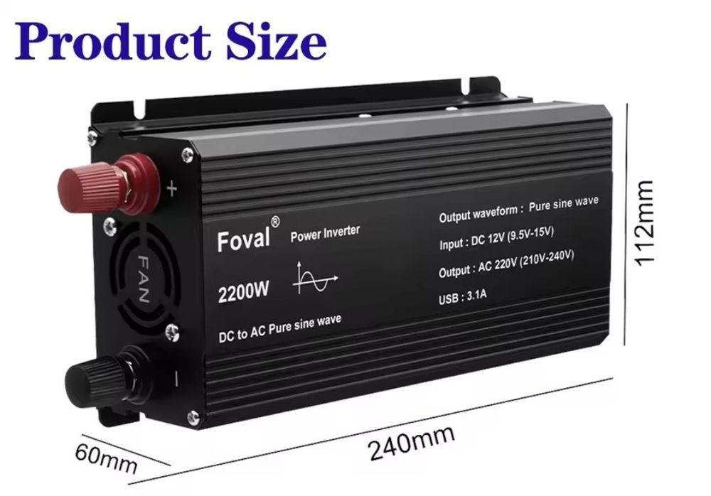 Inversor de Corrente 2200W Onda Pura (12V para 220V) -