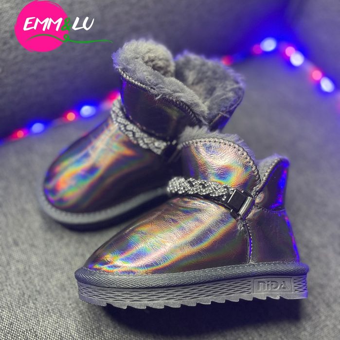 Oryginalne dziecięce botki śniegowce z futerkiem brązowe r.25