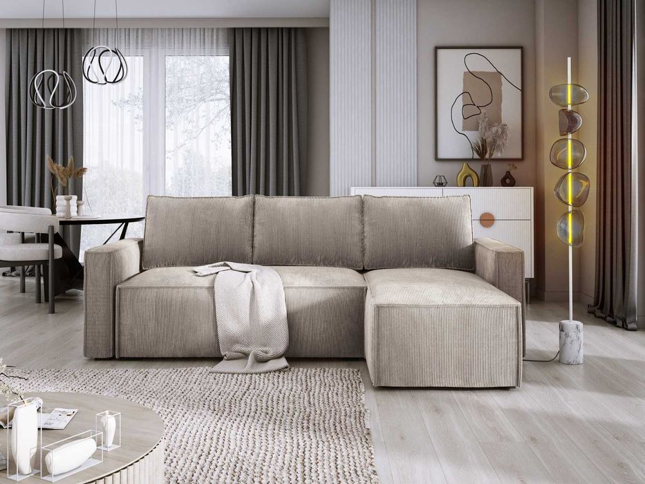 Sztruksowy narożnik KENZO z pojemnikiem i funkcją spania! HIT!