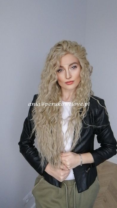 Peruka blond afro loki lace front długie włosy na co dzień