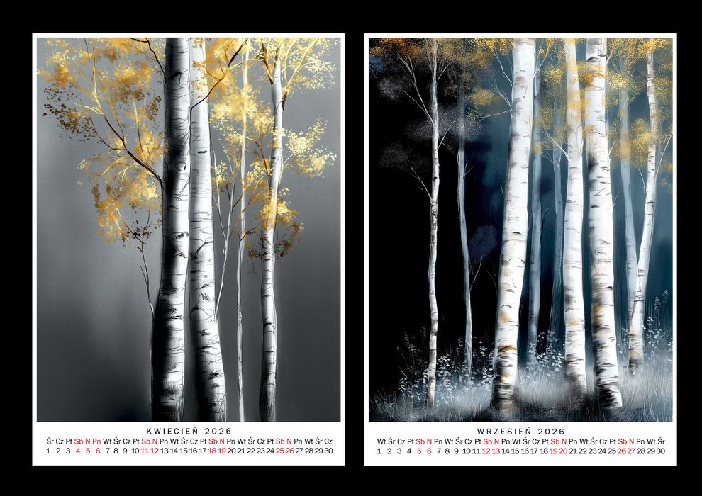 Kalendarz 2026 Zimowe Brzozy 15x21 cm