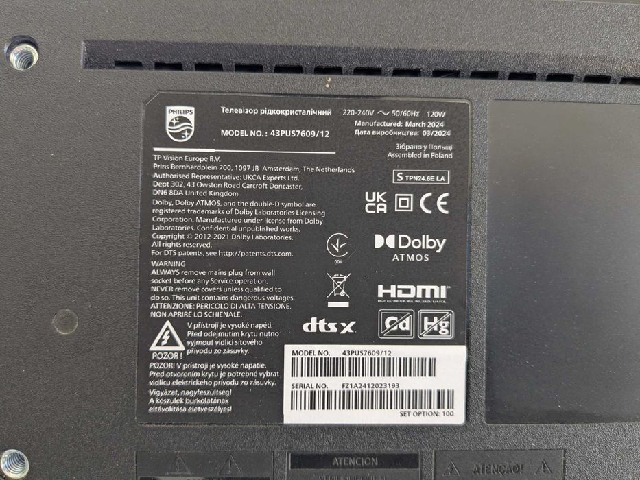 Philips 43 smart TV PUS7609 4K LED (Titan OS) - 2024 Model.