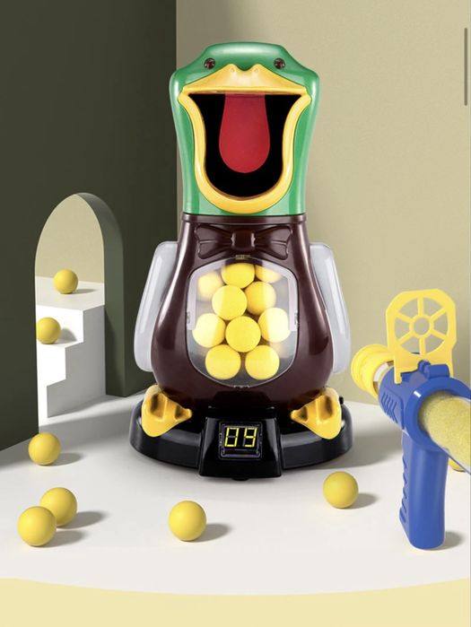 NOWA Gra dla Dzieci Prezent KACZKA STRZELA Do Celu Pistolet + KULKI 3+