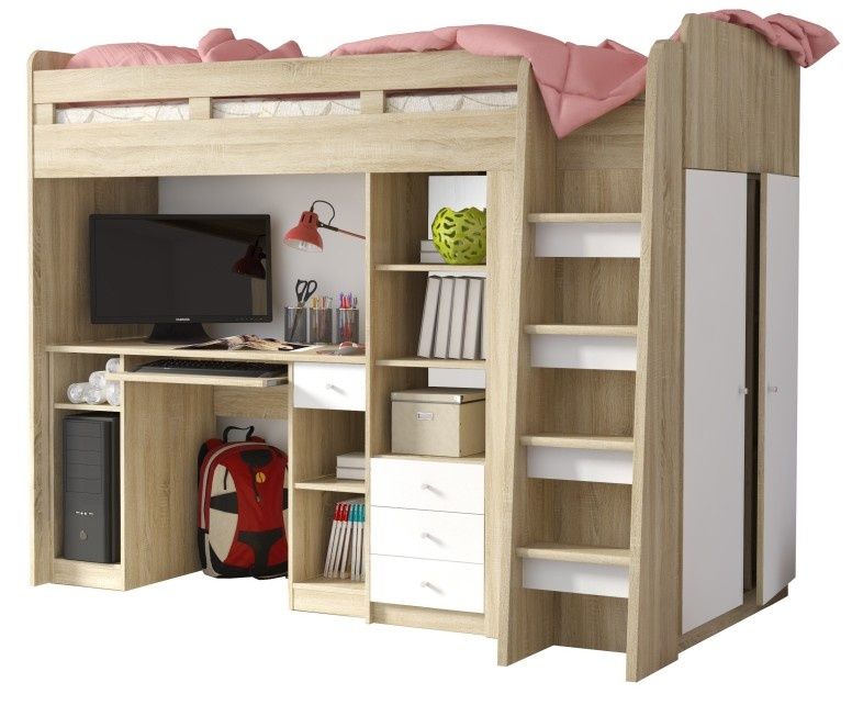 Łóżko piętrowe w zestawie z biurkiem