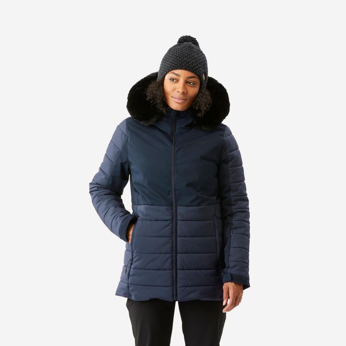 Casaco de ski e snowboard quente meio-comprido Mulher, 100 Azul