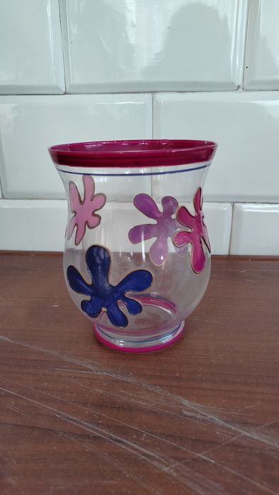Przeźroczysty wazon stylizowany ręcznie malowany 15cm używany
