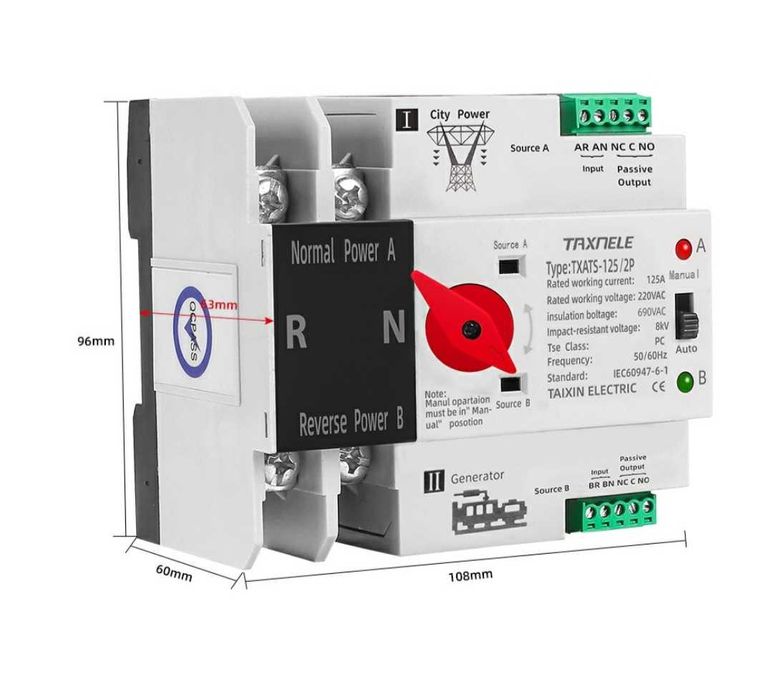 Автоматичний перемикач резерву (АВР) 63А/2P 220В Tomzn: 1 595 грн ...