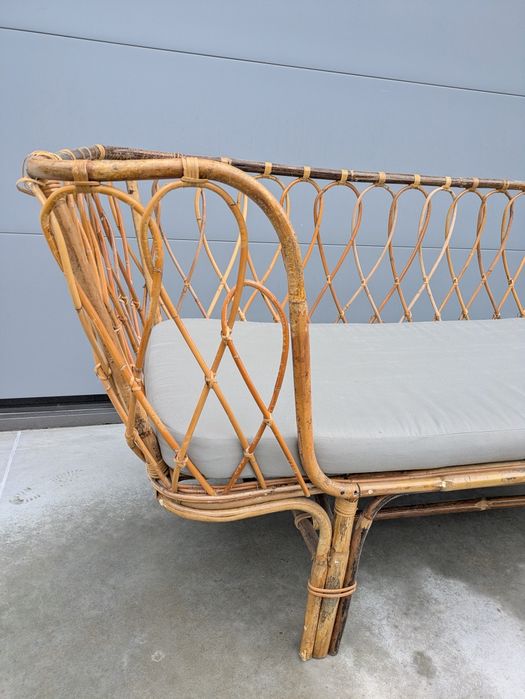 Komplet plecionych Boho rattanowych mebli ławeczka łóżko